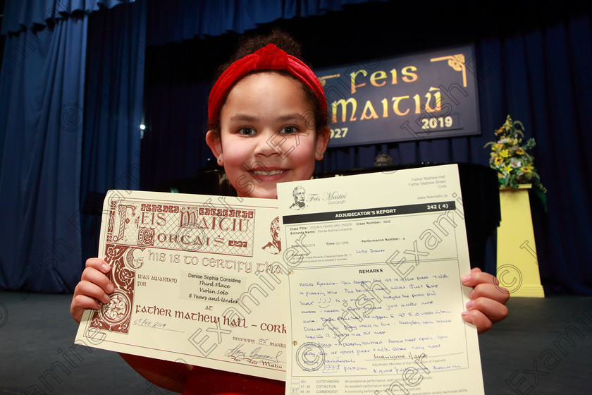 Feis0402109Mon11 
 11
Joint 3rd place Sophia Considine from Rochestown.

Class: 242: Violin Solo 8 Years and Under (a) Carse–Petite Reverie (Classical Carse Bk.1) (b) Contrasting piece not to exceed 2 minutes.

Feis Maitiú 93rd Festival held in Fr. Matthew Hall. EEjob 04/02/2019. Picture: Gerard Bonus