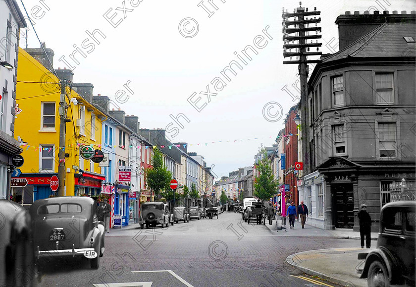 clonakilty2mixhires 
 For 'READY FOR TARK' 
Main Street, Clonakilty, Co. Cork in May 1938. Ref. 371C Old black and white towns west cork