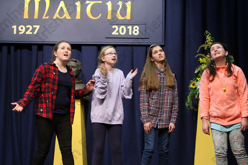 Feis26022018Mon14 
 13~14
The Drama Queens performing “It’s Not Working”.
 Speech and Drama Class: 363: Group Improvisation 13 Years and Under Feis Maitiú 92nd Festival held in Fr. Mathew Hall. EEjob 26/02/2018 Picture: Gerard Bonus.