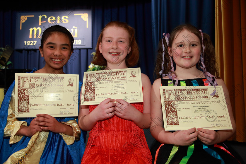 Feis01032019Fri48 
 48
Joint 3rd place Jilliane Valdez from Montenotte; Grace Moynihan from Douglas and Sophie Bermingham from Blarney.

Class: 114: “The Henry O’Callaghan Memorial Perpetual Cup” Solo Action Song 10 Years and Under –Section 2 An action song of own choice.

Feis Maitiú 93rd Festival held in Fr. Mathew Hall. EEjob 01/03/2019. Picture: Gerard Bonus