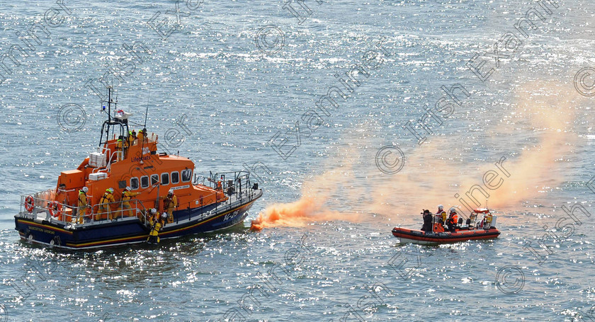 DENIS cobh 8250690 
 IE LIVE NEWS 14/4/12 ... 
A 'casualty' being rescued by Ballycotton lifeboat during the search & rescue display by the Emergency Services and the Defence Forces during the Titanic 100th anniversary commemoration events.
Picture Denis Minihane.