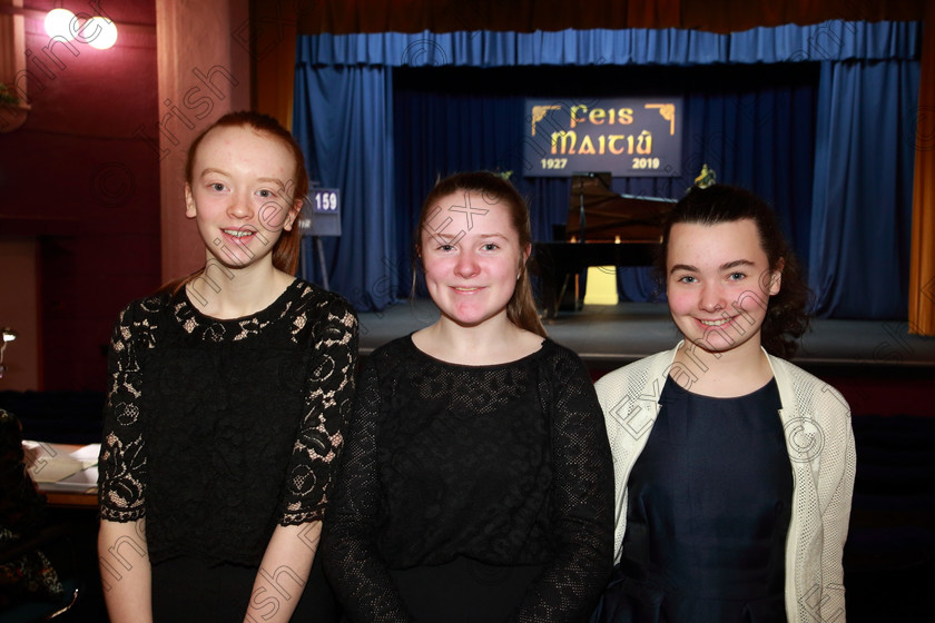 Feis0702109Thu02 
 2
Simone O’Donoghue, Sinead Fleming and Anna Tiernan from Douglas, Glasheen and Model Farm Road.

Class: 159: “The Maud O’Hanlon Perpetual Cup” Piano Repertoire 14Yearsand Under A Programme of contrasting style and period, time limit 12 minutes.

Feis Maitiú 93rd Festival held in Fr. Matthew Hall. EEjob 07/02/2019. Picture: Gerard Bonus