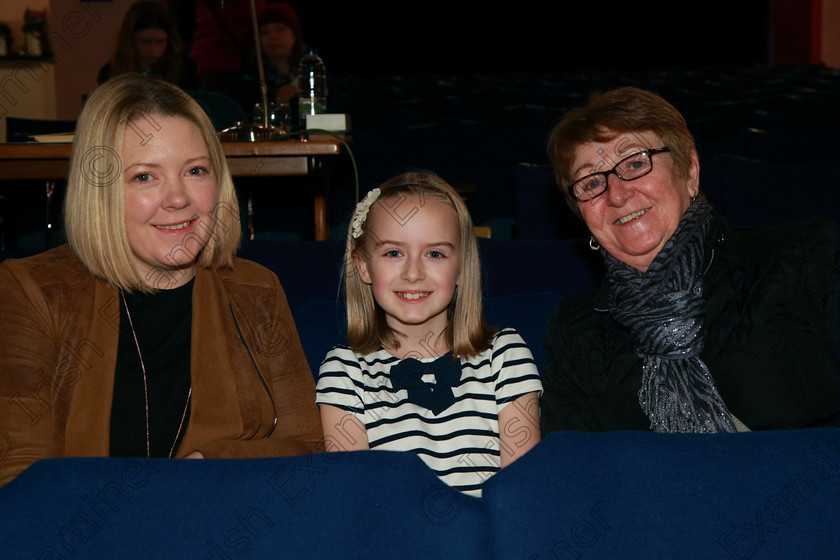 Feis12032018Mon02 
 2
Performer Emma Dunne from Cloghroe with her mum Michelle and family friend Annmarie Riordan.
 Speech and Drama Class: 365: Solo Verse Speaking Girls 10 Years and Under Section 4 Feis Maitiú 92nd Festival held in Fr. Mathew Hall. EEjob 12/03/2018 Picture: Gerard Bonus