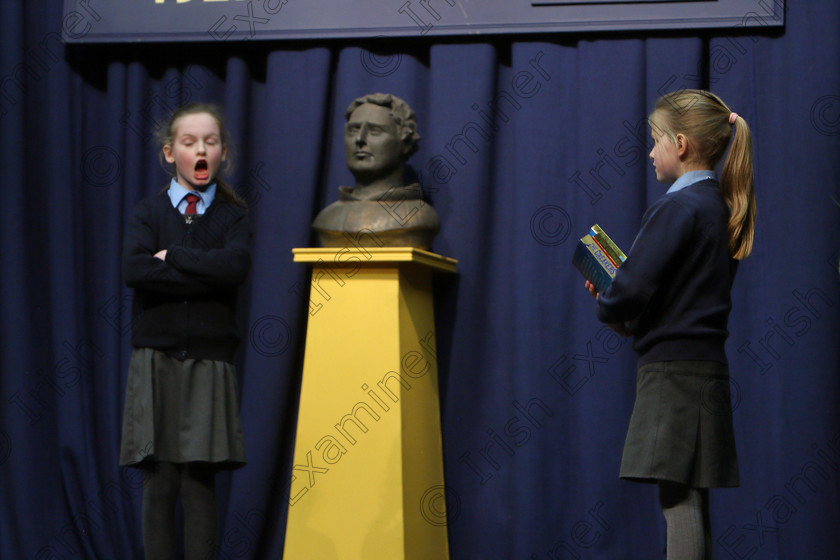 Feis20032018Tue40 
 39~42
Bronze Medallists Duo Lucy Matson and Sarah O’Sullivan from Ovens for their performance of “A Little Princess”.
 Speech and Drama Class: 313: Dramatic Duo 8 Years and Under Feis Maitiú 92nd Festival held in Fr. Mathew Hall. EEjob 20/03/2018 Picture: Gerard Bonus.