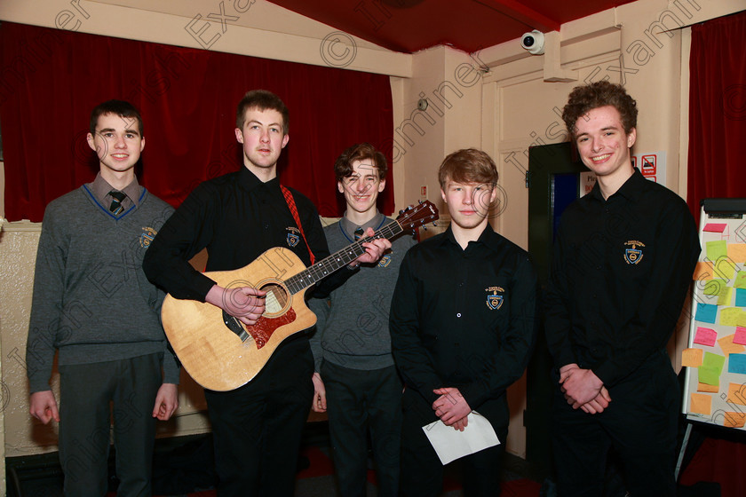 Feis05032018Mon58 
 58 
Performers James Atchison, Rob Keating, Oisín O’Sullivan, Andy McManagan and Liam Hurley from Rochestown College.
 Singing and School Choirs Class: 95: Vocal Duets 18 Years and Under –Confined Feis Maitiú 92nd Festival held in Fr. Mathew Hall. EEjob 05/03/2018 Picture: Gerard Bonus