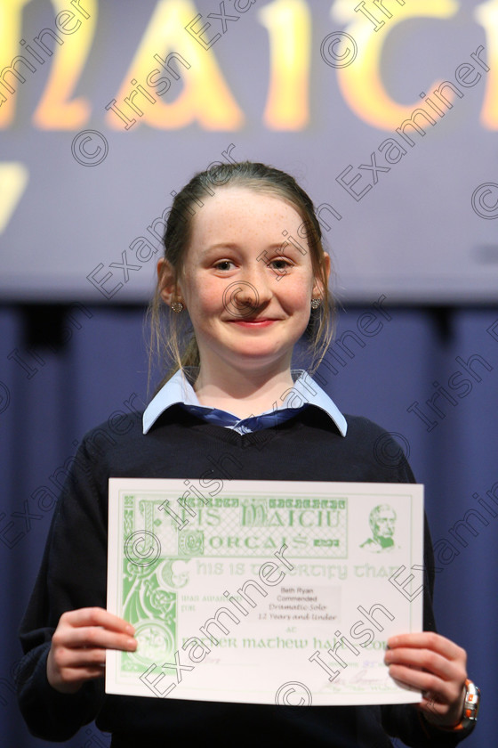 Feis19022018Mon43 
 43
Commended Beth Ryan.
 Speech and Drama Class: 327: “The Hartland Memorial Perpetual Trophy” Dramatic Solo 12YearsandUnder –Section 1 Feis Maitiú 92nd Festival held in Fr. Mathew Hall. EEjob 19/02/2018 Picture: Gerard Bonus.