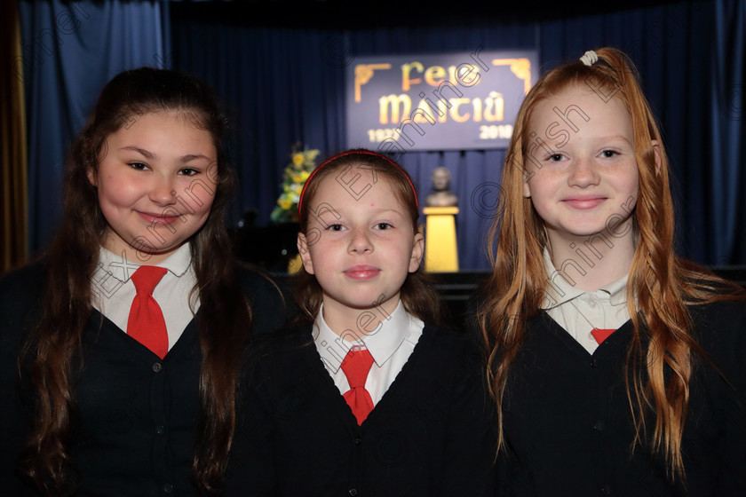 Feis12042018Thu03 
 3
Olivia Sliz, Susanne Nowak and Iona Jozowiak from Presentation Primary Fermoy.
 Singing Class: 84: “The Sr. M. Benedicta Memorial Perpetual Cup” Primary School Unison Choirs Section 1 Feis Maitiú 92nd Festival held in Fr. Mathew Hall. EEjob 28/03/2018 Picture: Gerard Bonus