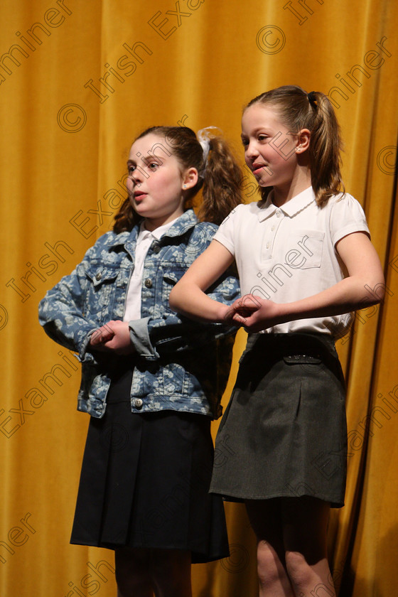 Feis24032018Sat31 
 31~32
Saoirse Moynihan and Ellen Cronin performing “The Blessing in the Attic” from A Little Princess.
 Speech and Drama Class: 312: Dramatic Duo 10 Years and Under Feis Maitiú 92nd Festival held in Fr. Mathew Hall. EEjob 24/03/2018 Picture: Gerard Bonus