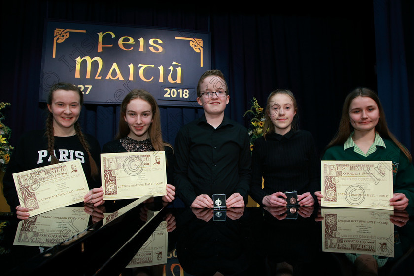 Feis05022018Mon14 
 14
Joint 3rd place Louise Greally from Carrigaline and Kate O’Shea from Ballincollig; Silver Medallist Cillian Ó Cathasaigh from Farran; Bronze Medallist; Heather Morrison from Montenotte and Joint 3rd place Siobhan McCarthy from Blackrock.
 Instrumental Music Class: 239: Violin Solo14 Years and Under Feis Maitiú 92nd Festival held in Fr. Matthew Hall. EEjob 05/02/2018 Picture: Gerard Bonus.