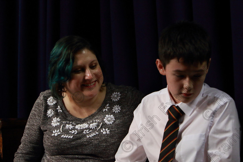 Feis31012020Fri44 
 44
Teacher, Serena Standley with pupil Osín Dew after his performance.

Class: 185: “The Joy Ferdinando Perpetual Cup” Piano Solo 13 Years and Under 
Feis20: Feis Maitiú festival held in Fr. Mathew Hall: EEjob: 31/01/2020: Picture: Ger Bonus.