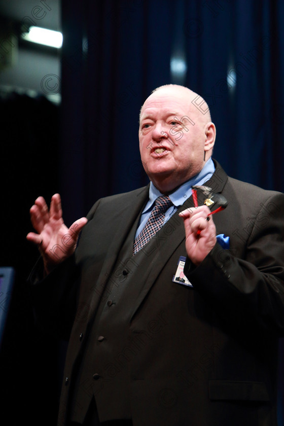 Feis0503202026 
 26
Speech & Drama – Section I Adjudicator: David Fonville announcing the awards.

Class:328: “The Fr. Nessan Shaw Memorial Perpetual Cup” Dramatic Solo 10 Years and Under

Feis20: Feis Maitiú festival held in Father Mathew Hall: EEjob: 05/03/2020: Picture: Ger Bonus.