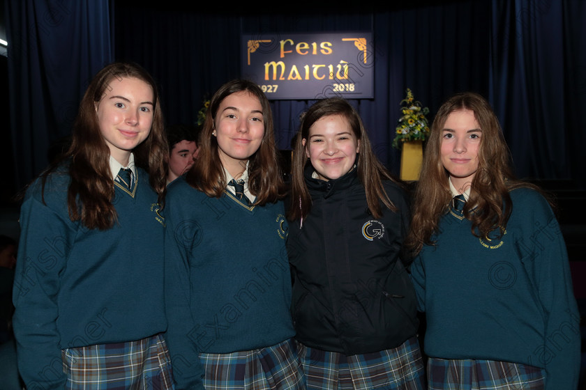 Feis12042018Thu50 
 50
Aisling O’Connell, Laiose O’Brien, Lucy Dolan and Zoe Callanan Glanmire Community School Junior Choir.
Feis Maitiú 92nd Festival held in Fr. Mathew Hall. EEjob 12/04/2018 Picture: Gerard Bonus