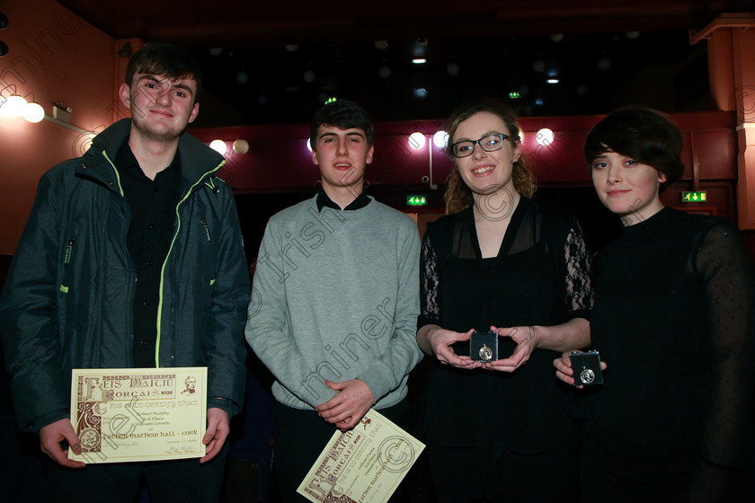 Feis05022018Mon28 
 27
Joint 3rd place Robert Murphy from Kilkenny and Callum Owens from Douglas; 1st Place; Gold Medallist Grace Coughlan from Fermoy and 2nd Place; Silver Medallist and Zoe Stedje from Limerick.
 Instrumental Music Class: 246: Violoncello Concerto One Movement from a Concerto; Feis Maitiú 92nd Festival held in Fr. Matthew Hall. EEjob 05/02/2018 Picture: Gerard Bonus.