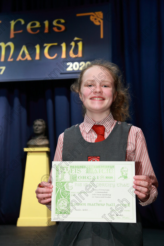 Feis06032020Fri04 
 4
Commended Aoife O’Donovan from Ballinhassig.

Class:364: Solo Verse Speaking Girls 11Year sand Under

Feis20: Feis Maitiú festival held in Father Mathew Hall: EEjob: 06/03/2020: Picture: Ger Bonus.