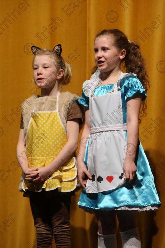 Feis24032018Sat63 
 63~65
Anna Louise Crowley and Christine Lucey performing a scene from “Goldilocks”.
 Speech and Drama Class: 312: Dramatic Duo 10 Years and Under Feis Maitiú 92nd Festival held in Fr. Mathew Hall. EEjob 24/03/2018 Picture: Gerard Bonus