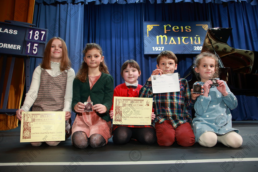 Feis31012020Fri35 
 35
Winners class 187; Joint Third; Kelly Hedderman from Blarney; Joint Bronze, Isabella Plaice from Fernannes; Joint Third, Katie Hegarty from Youghal; Joint second, Bronze Medal Aron Arama Nartowska from Bishopstown and Silver medallist, Evelyn O’Donovan, from Bishopstown

Class: 187: Piano Solo 9 Years and Under 
Feis20: Feis Maitiú festival held in Fr. Mathew Hall: EEjob: 31/01/2020: Picture: Ger Bonus.