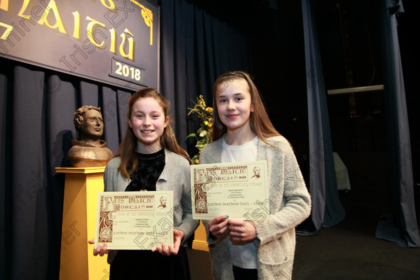 Feis30012018Tueo30 
 30
Joint 3rd place went to friends ; Isabelle Lenihan and Niamh McNabola from Innishannon and Aherla.
 EEjob 30/01/2018 
Feis Maitiú 92nd Festival held in Fr. Matthew Hall 
Picture: Gerard Bonus

Instrumental Music. 
Class: 214: “The Casey Perpetual Cup” Woodwind Solo12 years and Under.