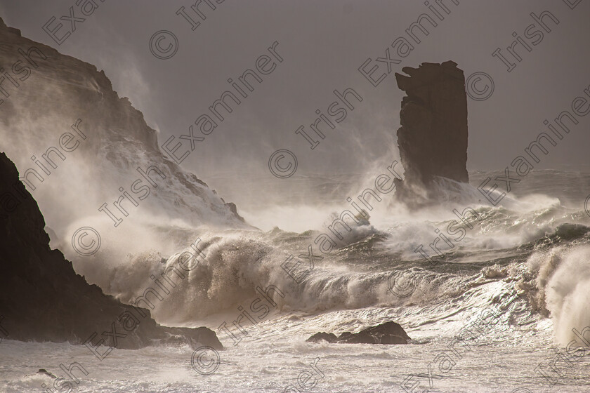 An Searrach-storm Ashley- 
 Storm Ashley battering "An Searrach" seastack at Kinard Lispole Co Kerry,east of Dingle town,a few weeks ago.Photo by: Noel O Neill 
 Keywords: An Searrach, Ashley, strorm, waves