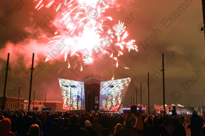 PEYE Titanic Belfast show 03 
 Press Eye - Belfast - Northern Ireland - 8th April 2012

Press Release image

Belfast is setting for Titanic light show....

Belfast's iconic Titanic Building provides a backdrop for a 3D graphics and pyrotechnics light show set to music.

The show used cutting edge architectural projection, intense 3D motion graphics, synchronised pyrotechnics and bespoke sound design.

Picture by Kelvin Boyes / Press Eye.