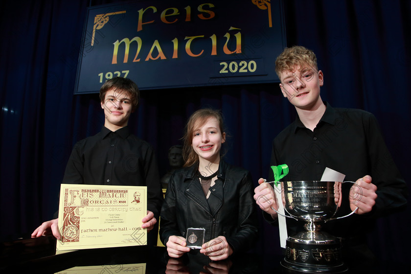 Feis06022020Thurs13 
 13
Third place Oscar Casey from Ballinlough; Bronze Medallist Meadhbh Ní Chathasaigh from Farran and Cup Winner and Silver Medallist Conor Glavin from Glanmire.

Class: 232: “The Houlihan Memorial Perpetual Cup” String Repertoire 14 Years and Under

Feis20: Feis Maitiú festival held in Father Mathew Hall: EEjob: 06/02/2020: Picture: Ger Bonus. 9:30am