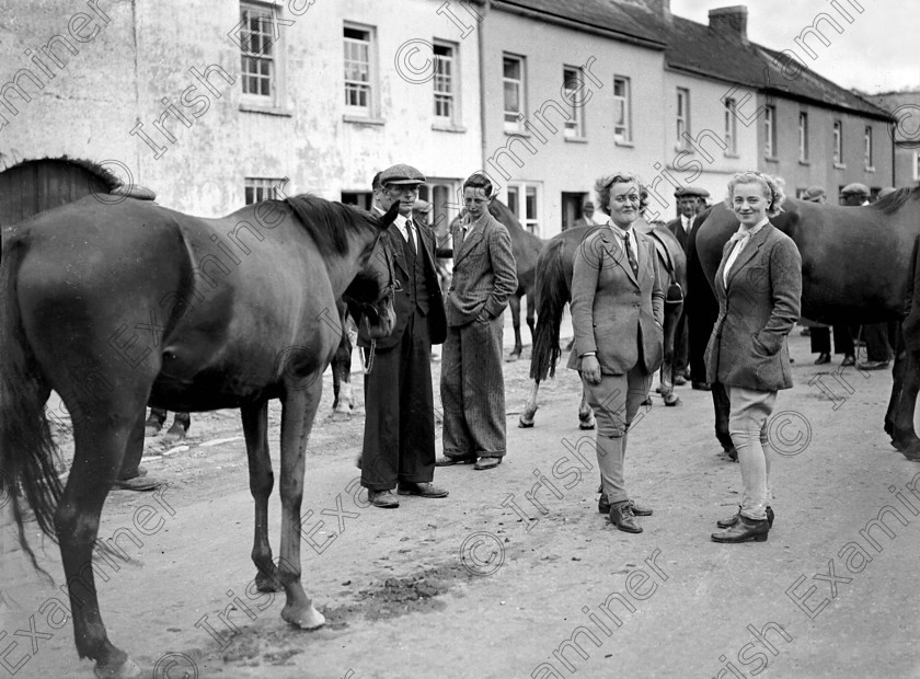 1254427 
 Horse fair in Main Street, Killeagh, Co. Cork 19/08/1938 Ref. 208C old black and white