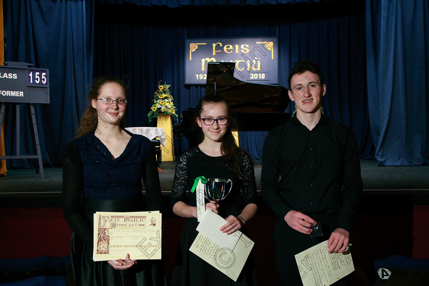 Feis07022018Wed40 
 40
Grainne Ni Siochain Ni Bheolain took 3rd place; 1st. place, Anna Jansson from Wilton Gold Medallist, Bursary and Cup winner and Shane Brennan from Ballincollig, Silver Medallist & second place.
 Instrumental Music Class 155: “The Bridget Doolan Memorial Perpetual Cup” and Bursary, Bursary Value €150 Piano Concerto Feis Maitiú 92nd Festival held in Fr. Mathew Hall. EEjob 05/02/2018 Picture: Gerard Bonus.