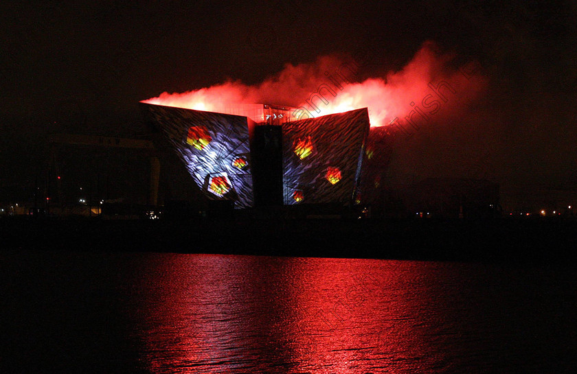 SEA Titanic Belfast 224503 
 Fireworks light the sky over the new Titanic Belfast building as the city continued with its Titanic centenary celebrations. PRESS ASSOCIATION Photo. Picture date: Saturday April 7, 2012. The show, which included synchronised pyrotechnics and 3D graphics, took inspiration from all stages of the Titanic's story - from the doomed liner's construction right through to her maiden voyage. Photo credit should read: Niall Carson/PA Wire