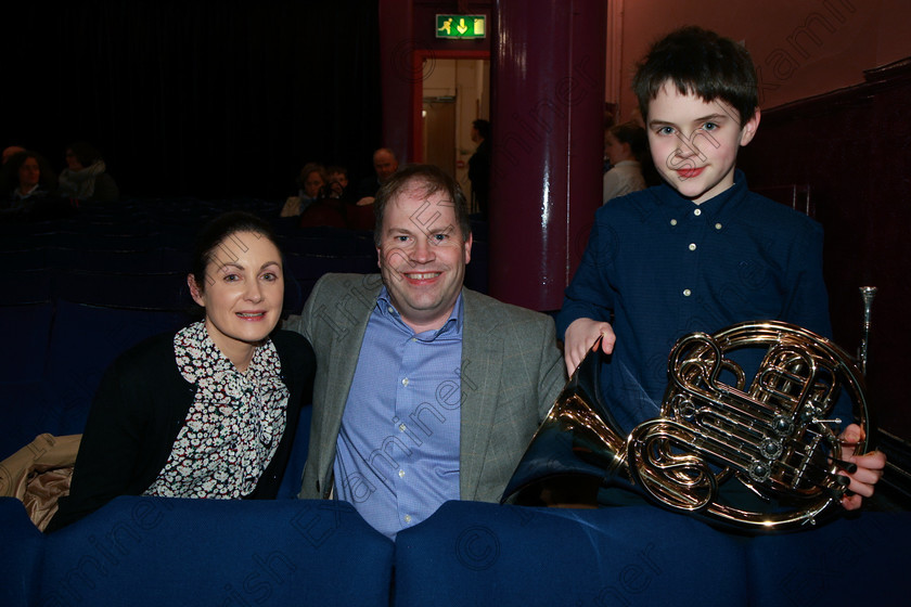 Feis06022018Tue16 
 16
Performer Cian O’Brien from Rochestown with his parents Gillian and Brien. 
 Instrumental Music Class: 205: Brass Solo 12 Years and Under Feis Maitiú 92nd Festival held in Fr. Mathew Hall. EEjob 05/02/2018 Picture: Gerard Bonus.