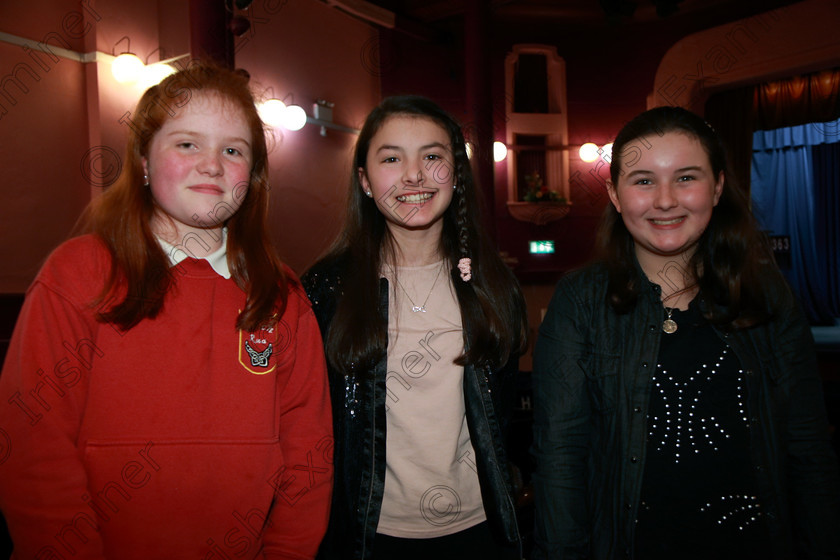 Feis22022018Thu23 
 23
Performers Isibéal Buckley, Maeve Fitzgerald and Sadhbh David-O’Leary from Whitechurch, Glenville and City Centre.
 Speech and Drama Classes: 363: Solo Verse Speaking Girls 12 Years and Under –Section 1
Feis Maitiú 92nd Festival held in Fr. Mathew Hall. EEjob 22/02/2018 Picture: Gerard Bonus.