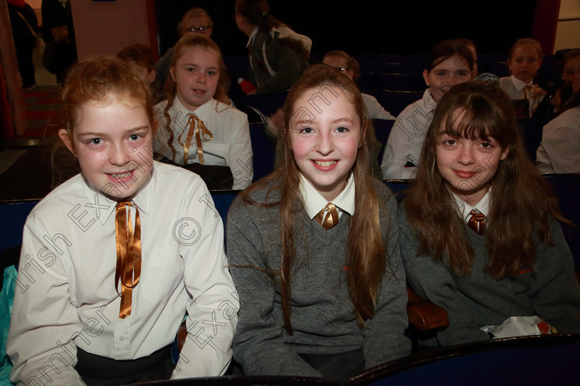 Feis28022019Thu03 
 3
Aisling Mullane, Rachel Lynch and Ellen Costigan from Castlemartyr Children’s Choir.

Class: 84: “The Sr. M. Benedicta Memorial Perpetual Cup” Primary School Unison Choirs–Section 1Two contrasting unison songs.

Feis Maitiú 93rd Festival held in Fr. Mathew Hall. EEjob 28/02/2019. Picture: Gerard Bonus