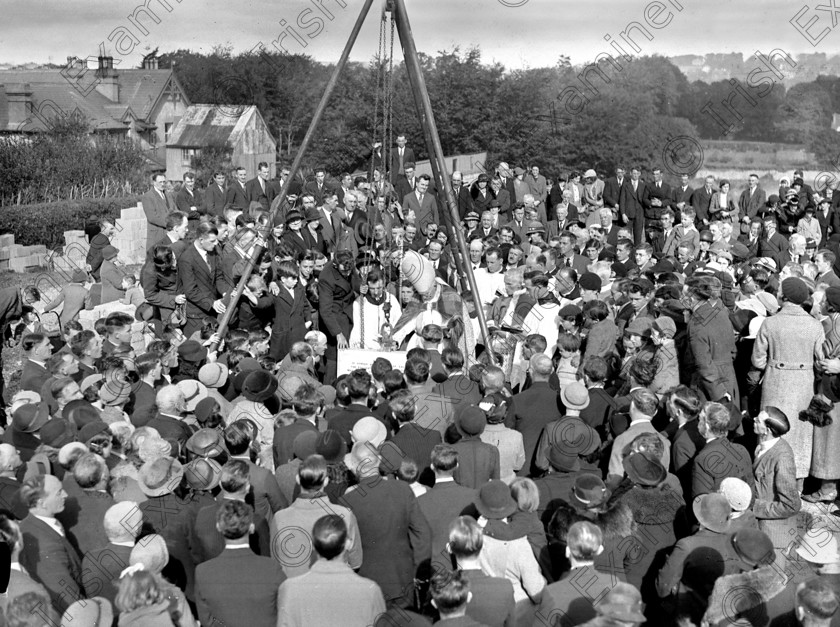786586 786586-(1) 
 For 'READY FOR TARK'
Site blessed and foundation stone laid for new church at Ballinlough, Cork by Bishop Daniel Cohalan 06/10/1935 Ref. 605B Old black and white religion