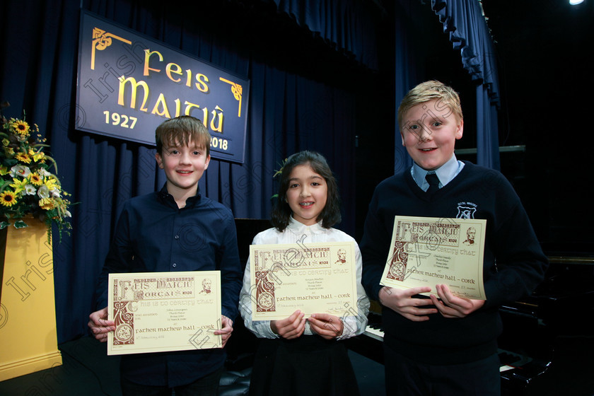 Feis06022018Tue23 
 23
Joint 3rd place John Lonergan from Conna; Roisín Martin from Bishopstown and Charlie Cassidy from Rathpeacon.
 Instrumental Music Class: 205: Brass Solo 12 Years and Under Feis Maitiú 92nd Festival held in Fr. Mathew Hall. EEjob 05/02/2018 Picture: Gerard Bonus.