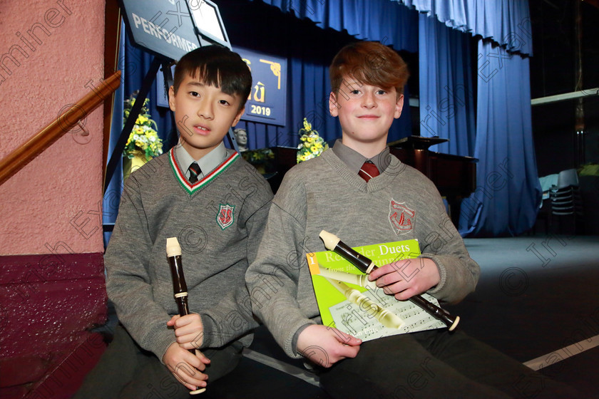 Feis08022019Fri07 
 6~7
3rd Place Duet: Juyoung Lee and Steve Lyons from Rochestown and City Centre.

Class: 225: Recorder Duets 13 Years and Under Programme not to exceed 6 minutes.

Feis Maitiú 93rd Festival held in Fr. Matthew Hall. EEjob 08/02/2019. Picture: Gerard Bonus