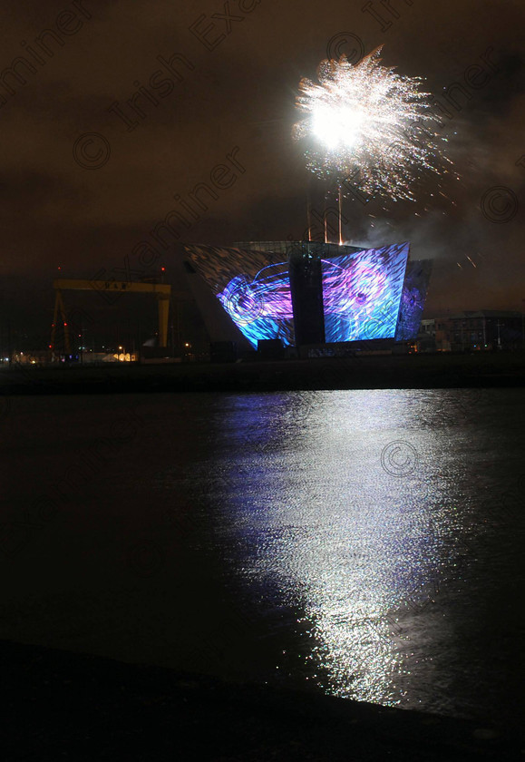 Pacemaker Titanic Light Sho 
 PACEMAKER BELFAST 7/4/2012
Thousand come out to watch the "Titanic Light Show" at the new Titanic building in Belfast on saturday night, the worldÕs biggest ever digital projection lighting show was staged in the historic setting of the Titanic Slipways as part of the cityÕs festival of events to commemorate the 100th anniversary of TitanicÕs fateful maiden voyage. Using cutting-edge architectural projection, 3D motion graphics, synchronized pyrotechnics and bespoke sound design, the show was the largest, most complex projection ever attempted
Photo Colm Lenaghan/Pacemaker