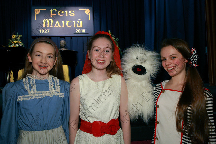 Feis08032018Thu22 
 22
Performers Lucy Griffin, Ciara Hayes and Niamh Cremin.
 Singing and School Choirs Class: 112: “The C.A.D.A. Perpetual Trophy” Solo Action Song 14 Years and Under Section 2 Feis Maitiú 92nd Festival held in Fr. Mathew Hall. EEjob 06/03/2018 Picture: Gerard Bonus.