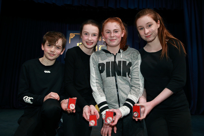 Feis26022018Mon33 
 33
Bronze Medallists A. Montfort College Group 2; Gareth O’Reilly, Eabha Norn, Ellen Fahy and Clodagh Hayden for their performance of “Up, Up, and Away”.
 Speech and Drama Class: 363: Group Improvisation 13 Years and Under Feis Maitiú 92nd Festival held in Fr. Mathew Hall. EEjob 26/02/2018 Picture: Gerard Bonus.