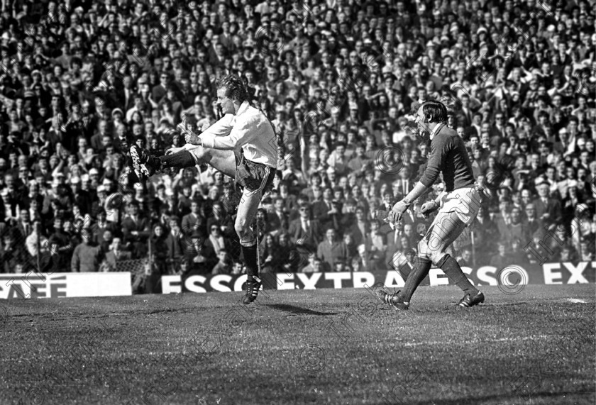 429255 
 Cork Hibernians v. Waterford in the 1973 F.A.I. Cup Final at Dalymount Park, Dublin. Miah Dennehy scores one of his three goals as Waterford goalkeeper Peter Thomas can only look on.
25/04/1972 Ref. 140/021
100 Cork Sporting Heroes Old black and white