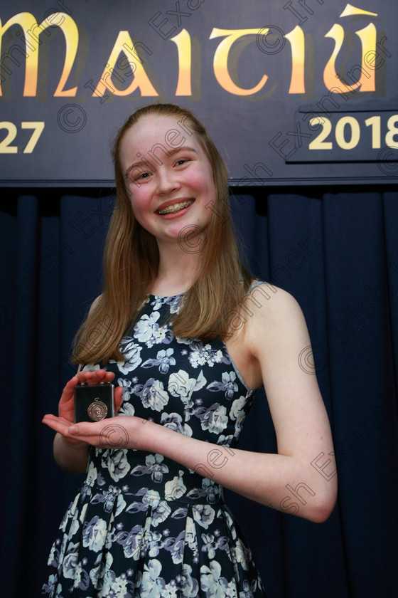 Feis08032018Thu31 
 31
Bronze Medallist Áine Watson from Douglas for her performance of “The Secret” from Daddy Long Legs.
 Singing and School Choirs Class: 112: “The C.A.D.A. Perpetual Trophy” Solo Action Song 14 Years and Under Section 2 Feis Maitiú 92nd Festival held in Fr. Mathew Hall. EEjob 06/03/2018 Picture: Gerard Bonus.