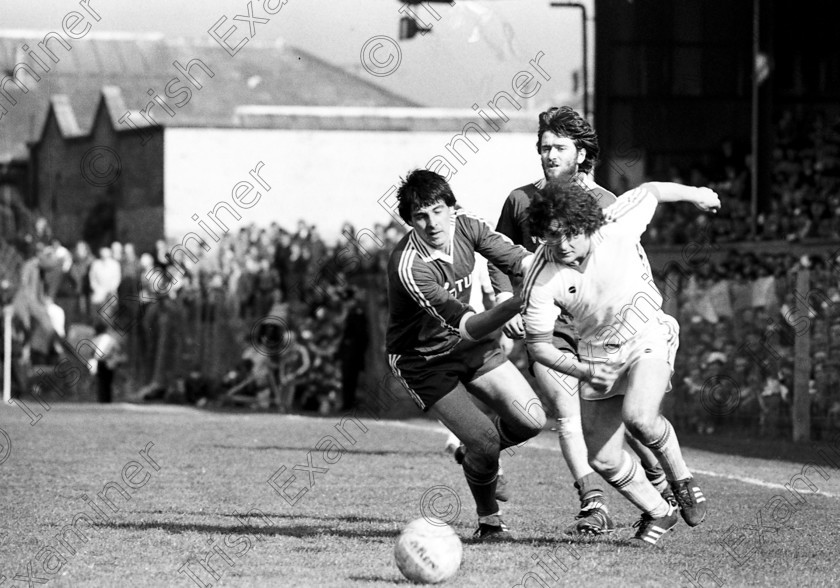 649627 
 Soccer F.A.I. Cup 20/04/80 1980 , Waterford v St. Patricks Athletic at Dalymount Park . Waterford's Mick Madigan going past St. Pat's Joe Malone . 
ref no 238/172