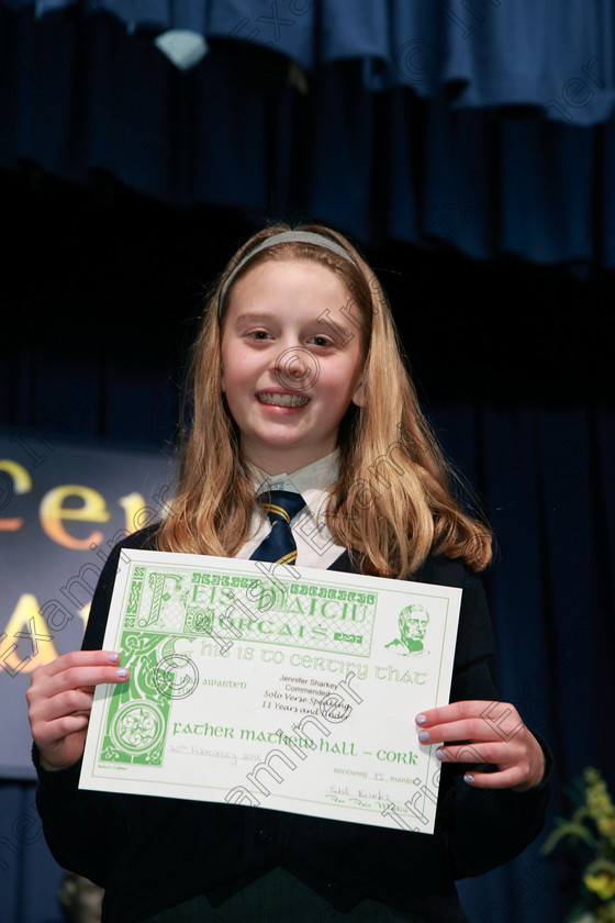 Feis20022018Tue36 
 36
Commended Jennifer Sharkey from Rochestown.
 Speech and Drama Class: 364: Girls 11 Years and Under Section 1 Feis Maitiú 92nd Festival held in Fr. Mathew Hall. EEjob 20/02/2018 Picture: Gerard Bonus.