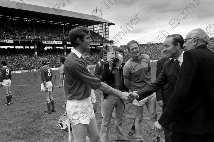 Ray-Cummins-1026266 
 For 'READY for TARK'
Cork v. Wexford All-Ireland senior hurling final at Croke Park, Dublin - Cork captain Ray Cummins is introduced to Con Murphy, President of the Gaelic Athletic Association. Also in picture are Wexford captain Tony Doran and Thomas Morris, Bishop of Cashel 5/9/1976 Ref. 205/21 old black and white GAA