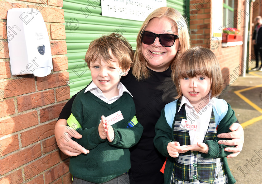 EOHMhuscrai02 
 31st August 2020....... Twins Donnacha and Peggy Hehir with their mother Grace Mitchell as they start their first day at Gaelscoil Mhuscrai in Blarney yesterday Picture: Eddie O'Hare