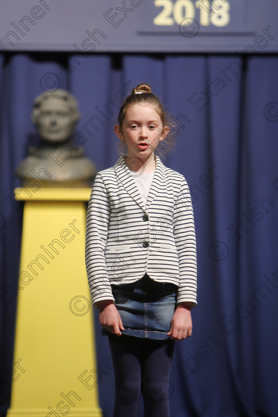 Feis25032018Sun12 
 12
Caoimhe O’Leary performing.
 Speech and Drama Class: 365: Solo Verse Speaking Girls 10 Years and Under Section 5 Feis Maitiú 92nd Festival held in Fr. Mathew Hall. EEjob 25/03/2018 Picture: Gerard Bonus