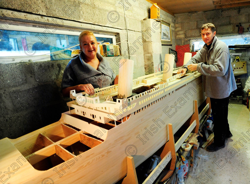 SCA TM s1240692 
 NEWS 19/01/2012 Zoltan Panka with Carmel McGrath beside the 16ft model of the Titanic. 
Picture Denis Scannell 
 Keywords: DENIS SCANNELL