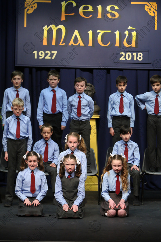 Feis23022018Fri38 
 37~40
Oven’s NS performing.
 Speech and Drama Class: 476: “The Peg O’Mahony Memorial Perpetual Cup” Choral Speaking 4th Class Feis Maitiú 92nd Festival held in Fr. Mathew Hall. EEjob 23/02/2018 Picture: Gerard Bonus.