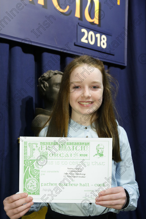 Feis24032018Sat09 
 9
Commended Nadine Ahearne from Kerry Pike.
 Speech and Drama Class: 363: Solo Verse Speaking Girls 12 Years and Under Section 2 Feis Maitiú 92nd Festival held in Fr. Mathew Hall. EEjob 24/03/2018 Picture: Gerard Bonus