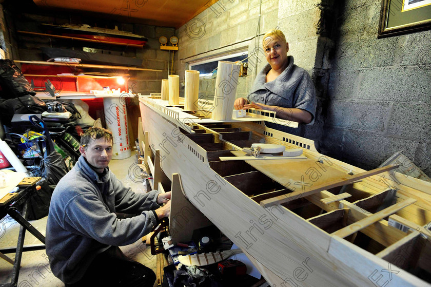 SCA TM 1tt240689 
 NEWS 19/01/2012 Zoltan Panka with Carmel McGrath beside the 16ft model of the Titanic. 
Picture Denis Scannell 
 Keywords: DENIS SCANNELL