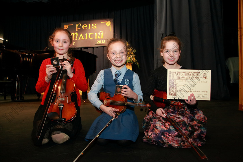 Feis29012018Mon47 
 47
Silver Medallist, Georgia Ellen Hynes from Blackrock; Bronze Medallist, Caoimhe Murphy from Blackrock and 3rd place went to Grace Kearney from Watergrasshill.
 EEjob 29/01/2018 
Feis Maitiú 92nd Festival held in Fr. Matthew Hall 
Picture: Gerard Bonus

Instrumental Music 
Class: 242: Violin Solo 8 years and under.