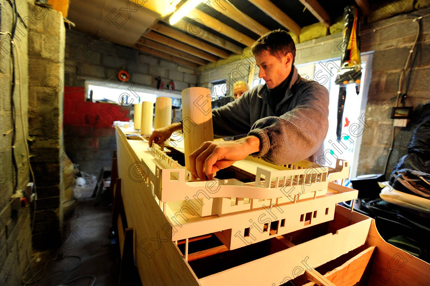 SCA TM 1c240686 
 NEWS 19/01/2012 Zoltan Panka working on his 16ft model of the Titanic in the garden shed, 
Picture Denis Scannell 
 Keywords: DENIS SCANNELL