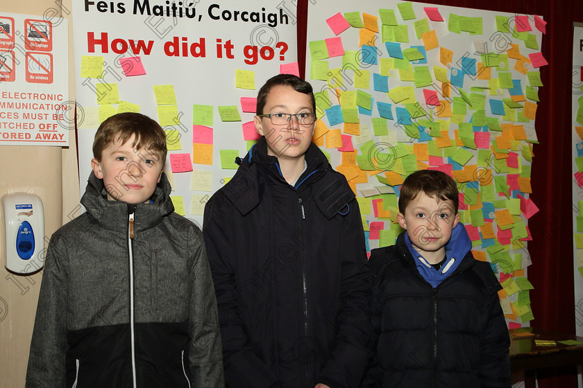 Feis15032018Thu09 
 9
Performers Daniel Murphy, Denis Murphy performer and James Murphy from College Road.
 Speech and Drama Class: 378: Solo Verse Speaking Boys 11 Years and Under Section 2 Feis Maitiú 92nd Festival held in Fr. Mathew Hall. EEjob 15/03/2018 Picture: Gerard Bonus.